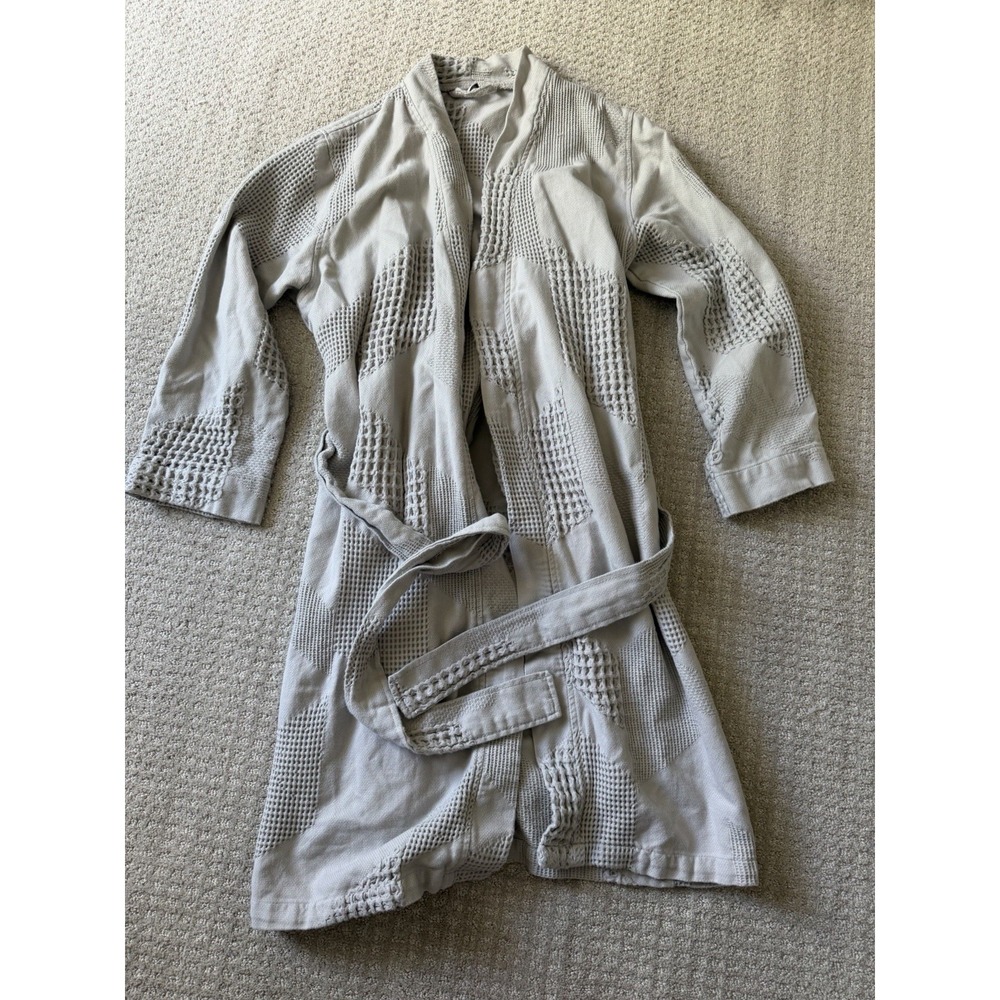 West Elm Geo Waffle Organic Cotton Spa Robe Gray Medium Unisex